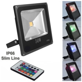 RGB LED Προβολέας 50W Slim Black IP66 Αδιάβροχος με Τηλεχειρισμό & Εναλλασσόμενο Πολύχρωμο Φωτισμό