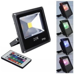 RGB LED Προβολέας 20W slim Black ip66 Αδιάβροχος με Τηλεχειρισμό & Εναλλασσόμενο Πολύχρωμο Φωτισμό