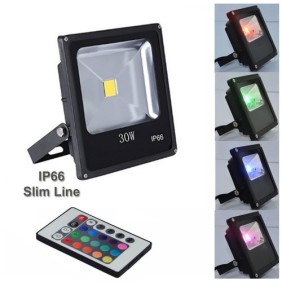 RGB LED Προβολέας 30W slim black ip66 Αδιάβροχος με Τηλεχειρισμό & Εναλλασσόμενο Πολύχρωμο Φωτισμό