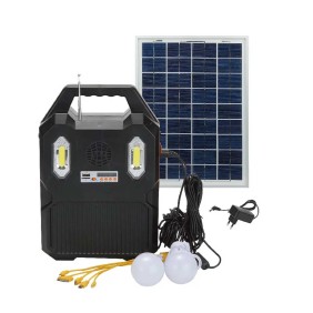 Ηλιακό σύστημα φωτισμού, ήχου και φόρτισης με πάνελ 10W, μπαταρία, φωτιστικό SOS και 4 λάμπες Led 150 Lumens AT-9078B